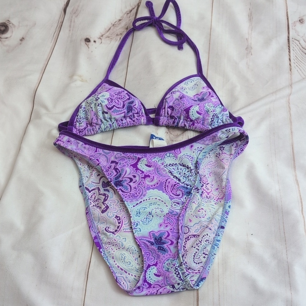 Vinatge Surfside 90s Triangle High Waisted Velvet Lined Bikini Beautiful Floral